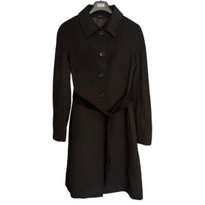 Max Mara  Studio 100% Virgin Wool Trench Coat Size 12 Black Belted Italy Luxury
